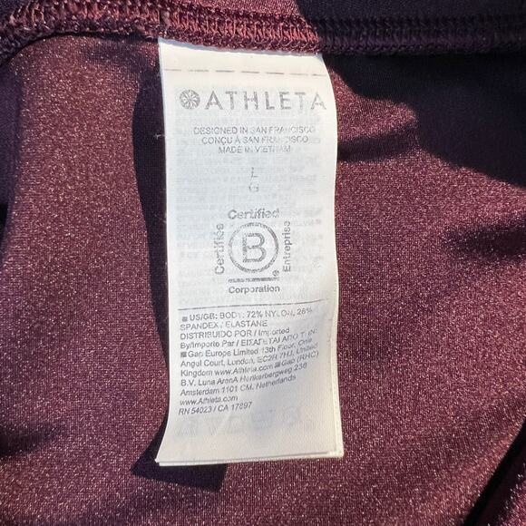 Athleta Leggings Elation Shine Tight Burgundy Disco Pant Athleisure Yoga Shiny - Picture 6 of 6